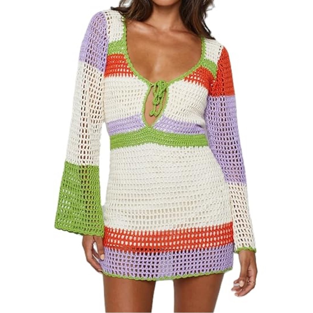 Colorful Striped Crochet Tunic